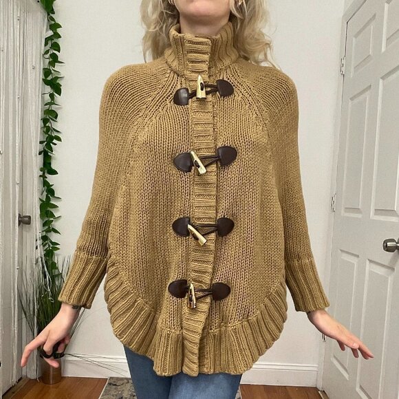 Michael Kors Oversized Poncho Sweater Toggle and Zipper Size XS Tan - Picture 1 of 5